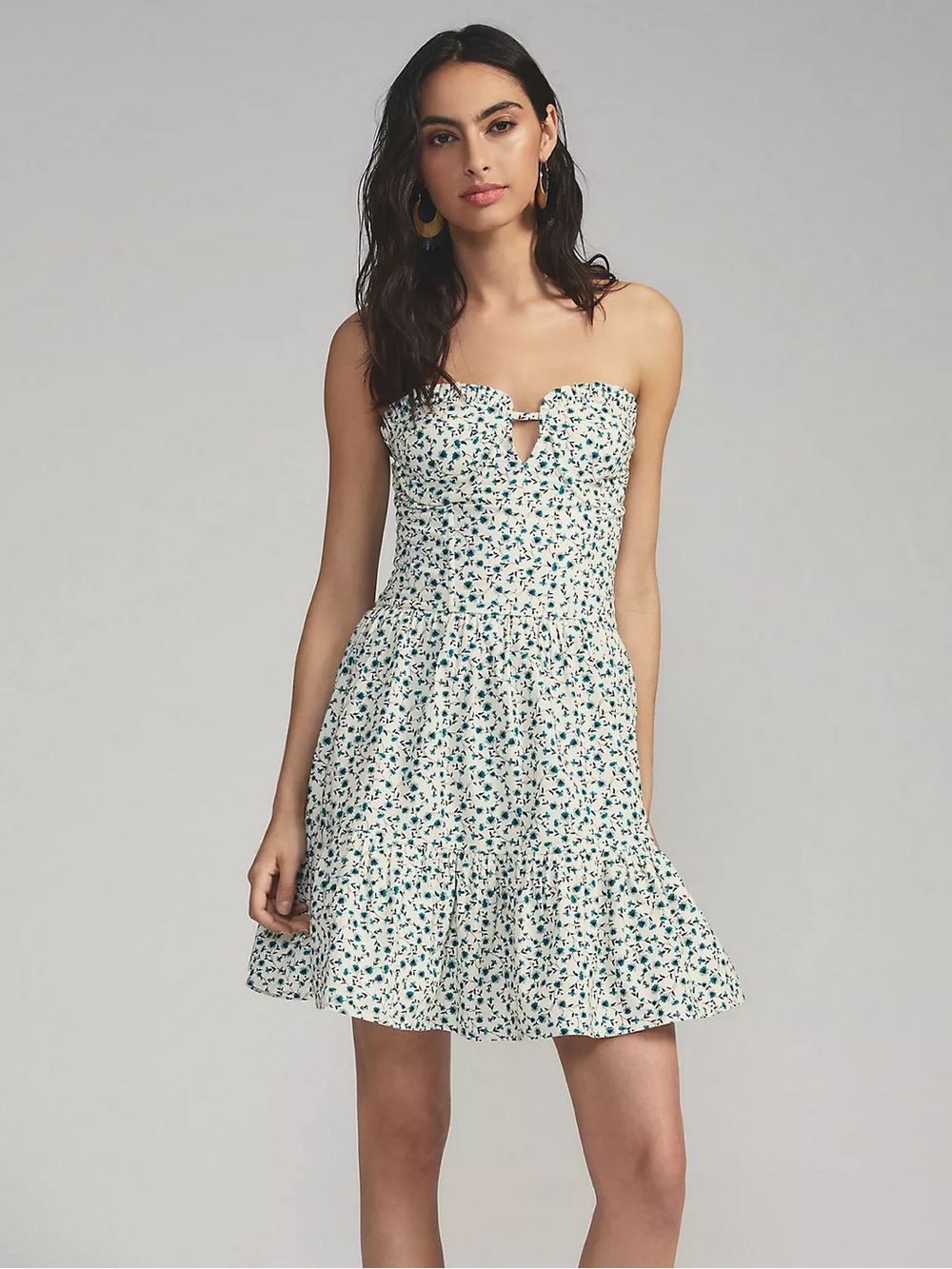 Anthropologie Forever That Girl Strapless Floral Mini Dress White Blue Green